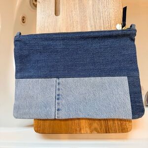 Clare v flat clutch with tabs Denim Patchwork Clutch NWT